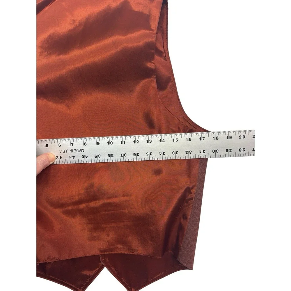 vtg 70s Rust Brown 36R Slim Suit‎ Vest Waistcoat Retro Disco Mens Cotton Blend